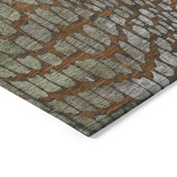 3' X 5' Copper Gold And Brown Abstract Washable Indoor Outdoor Area Rug