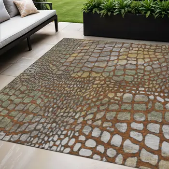 5' X 8' Copper Gold And Brown Abstract Washable Indoor Outdoor Area Rug