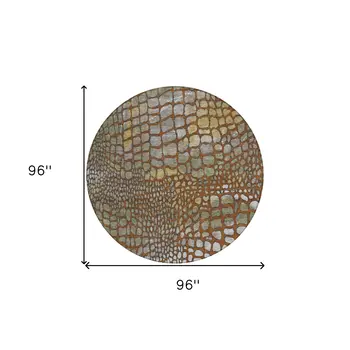 8' Copper Gold And Brown Round Abstract Washable Indoor Outdoor Area Rug