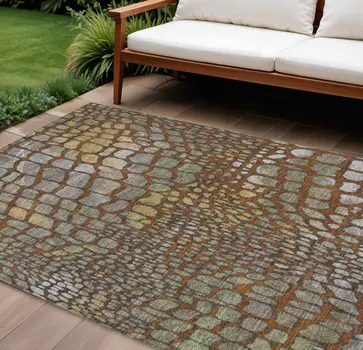 10' X 14' Copper Gold And Brown Abstract Washable Indoor Outdoor Area Rug