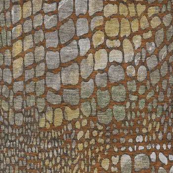 10' X 14' Copper Gold And Brown Abstract Washable Indoor Outdoor Area Rug