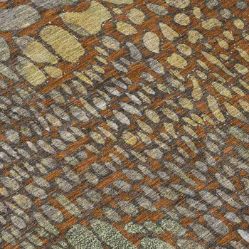 10' X 14' Copper Gold And Brown Abstract Washable Indoor Outdoor Area Rug