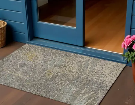 3' X 5' Ivory Gray And Black Abstract Washable Indoor Outdoor Area Rug