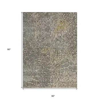 5' X 8' Ivory Gray And Black Abstract Washable Indoor Outdoor Area Rug