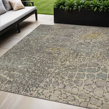 5' X 8' Ivory Gray And Black Abstract Washable Indoor Outdoor Area Rug