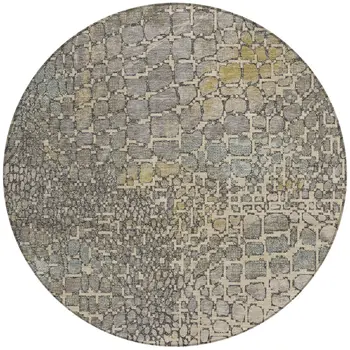 8' Ivory Gray And Black Round Abstract Washable Indoor Outdoor Area Rug