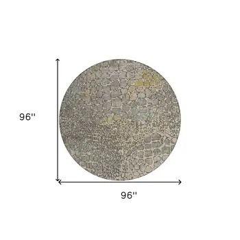 8' Ivory Gray And Black Round Abstract Washable Indoor Outdoor Area Rug