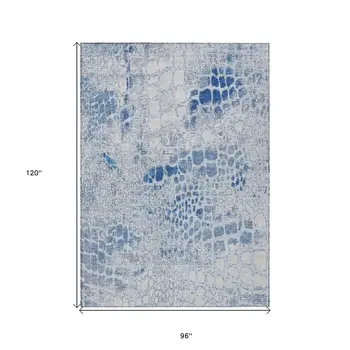8' X 10' Sky Blue And Ivory Abstract Washable Indoor Outdoor Area Rug