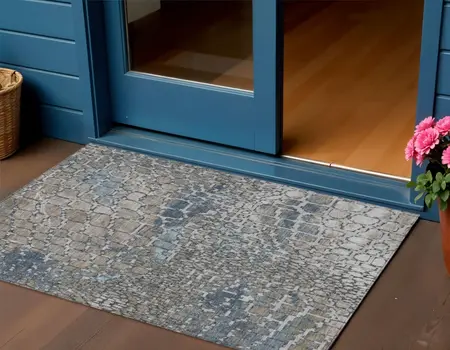 3' X 5' Silver Blue And Brown Abstract Washable Indoor Outdoor Area Rug