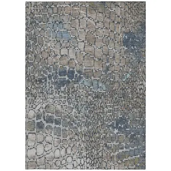3' X 5' Silver Blue And Brown Abstract Washable Indoor Outdoor Area Rug