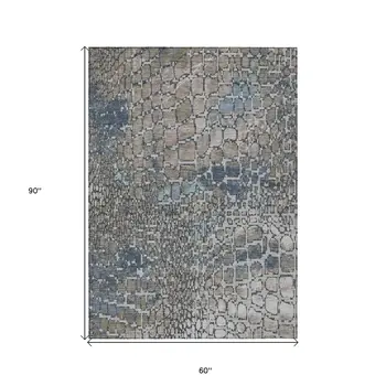 5' X 8' Silver Blue And Brown Abstract Washable Indoor Outdoor Area Rug