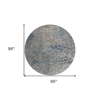 8' Silver Blue And Brown Round Abstract Washable Indoor Outdoor Area Rug