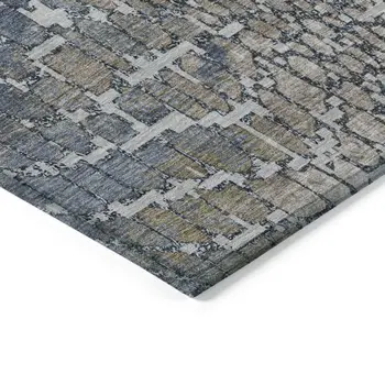 8' X 10' Silver Blue And Brown Abstract Washable Indoor Outdoor Area Rug