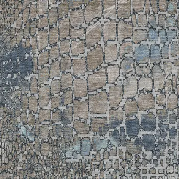 9' X 12' Silver Blue And Brown Abstract Washable Indoor Outdoor Area Rug