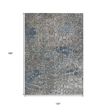 10' X 14' Silver Blue And Brown Abstract Washable Indoor Outdoor Area Rug