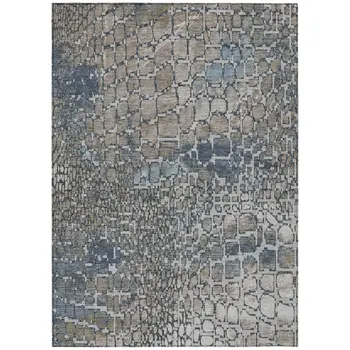 10' X 14' Silver Blue And Brown Abstract Washable Indoor Outdoor Area Rug