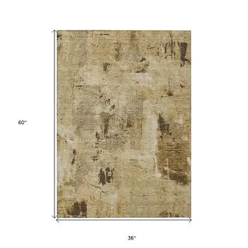 3' X 5' Beige And Brown Abstract Washable Indoor Outdoor Area Rug