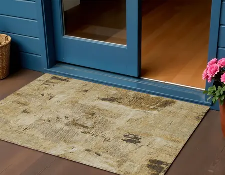 3' X 5' Beige And Brown Abstract Washable Indoor Outdoor Area Rug