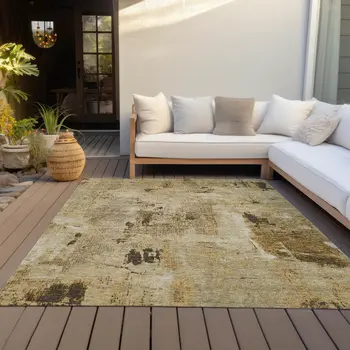3' X 5' Beige And Brown Abstract Washable Indoor Outdoor Area Rug