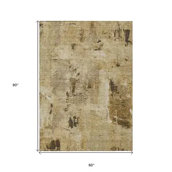 5' X 8' Beige And Brown Abstract Washable Indoor Outdoor Area Rug