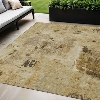 5' X 8' Beige And Brown Abstract Washable Indoor Outdoor Area Rug