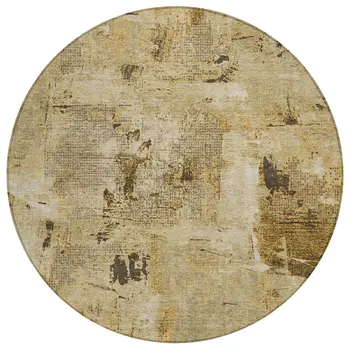 8' Beige And Brown Round Abstract Washable Indoor Outdoor Area Rug