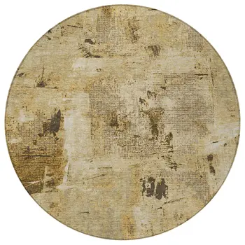 8' Beige And Brown Round Abstract Washable Indoor Outdoor Area Rug