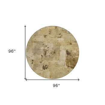 8' Beige And Brown Round Abstract Washable Indoor Outdoor Area Rug