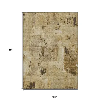 9' X 12' Beige And Brown Abstract Washable Indoor Outdoor Area Rug