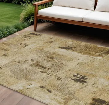 9' X 12' Beige And Brown Abstract Washable Indoor Outdoor Area Rug