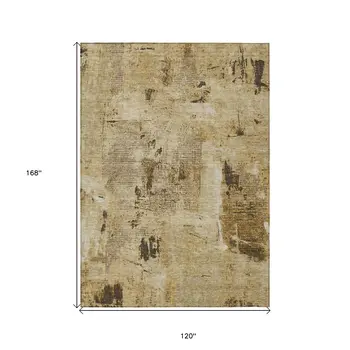 10' X 14' Beige And Brown Abstract Washable Indoor Outdoor Area Rug