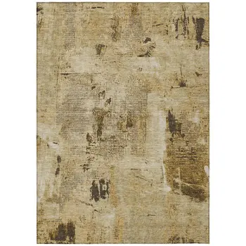10' X 14' Beige And Brown Abstract Washable Indoor Outdoor Area Rug