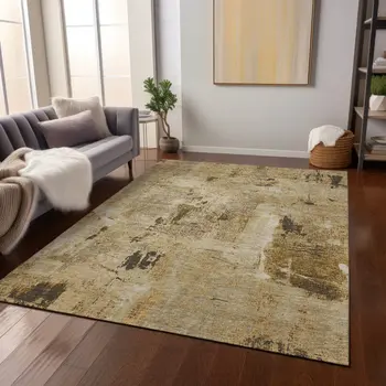 10' X 14' Beige And Brown Abstract Washable Indoor Outdoor Area Rug