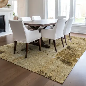 10' X 14' Beige And Brown Abstract Washable Indoor Outdoor Area Rug