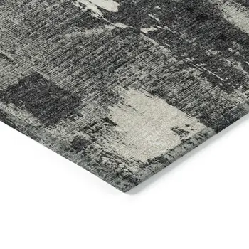 3' X 5' Black Gray And Ivory Abstract Washable Indoor Outdoor Area Rug