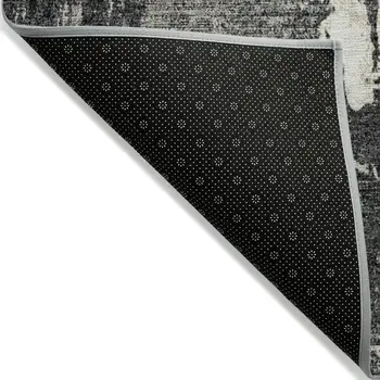 8' X 10' Black Gray And Ivory Abstract Washable Indoor Outdoor Area Rug