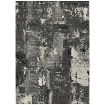 10' X 14' Black Gray And Ivory Abstract Washable Indoor Outdoor Area Rug