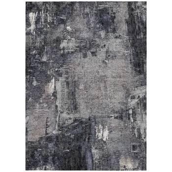 8' X 10' Charcoal Ivory And Blue Abstract Washable Indoor Outdoor Area Rug
