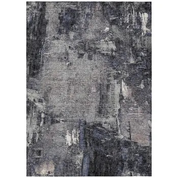 8' X 10' Charcoal Ivory And Blue Abstract Washable Indoor Outdoor Area Rug
