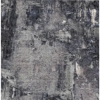 8' X 10' Charcoal Ivory And Blue Abstract Washable Indoor Outdoor Area Rug