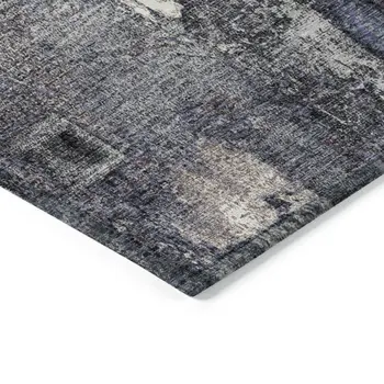 9' X 12' Charcoal Ivory And Blue Abstract Washable Indoor Outdoor Area Rug
