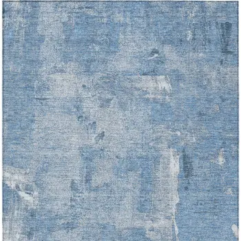 5' X 8' Denim Blue And Ivory Abstract Washable Indoor Outdoor Area Rug