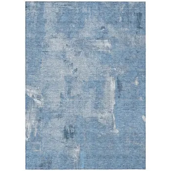 5' X 8' Denim Blue And Ivory Abstract Washable Indoor Outdoor Area Rug