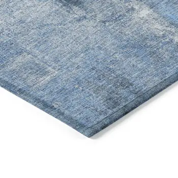 8' X 10' Denim Blue And Ivory Abstract Washable Indoor Outdoor Area Rug