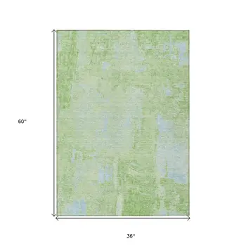 3' X 5' Green And Sky Blue Abstract Washable Indoor Outdoor Area Rug