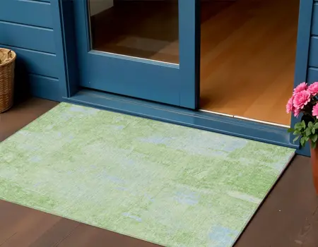 3' X 5' Green And Sky Blue Abstract Washable Indoor Outdoor Area Rug