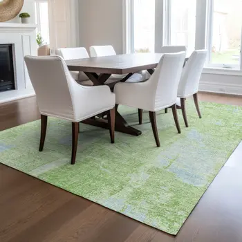 3' X 5' Green And Sky Blue Abstract Washable Indoor Outdoor Area Rug