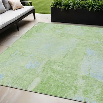 5' X 8' Green And Sky Blue Abstract Washable Indoor Outdoor Area Rug