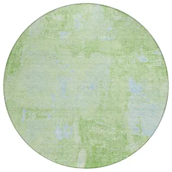8' Green And Sky Blue Round Abstract Washable Indoor Outdoor Area Rug
