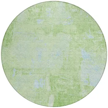 8' Green And Sky Blue Round Abstract Washable Indoor Outdoor Area Rug